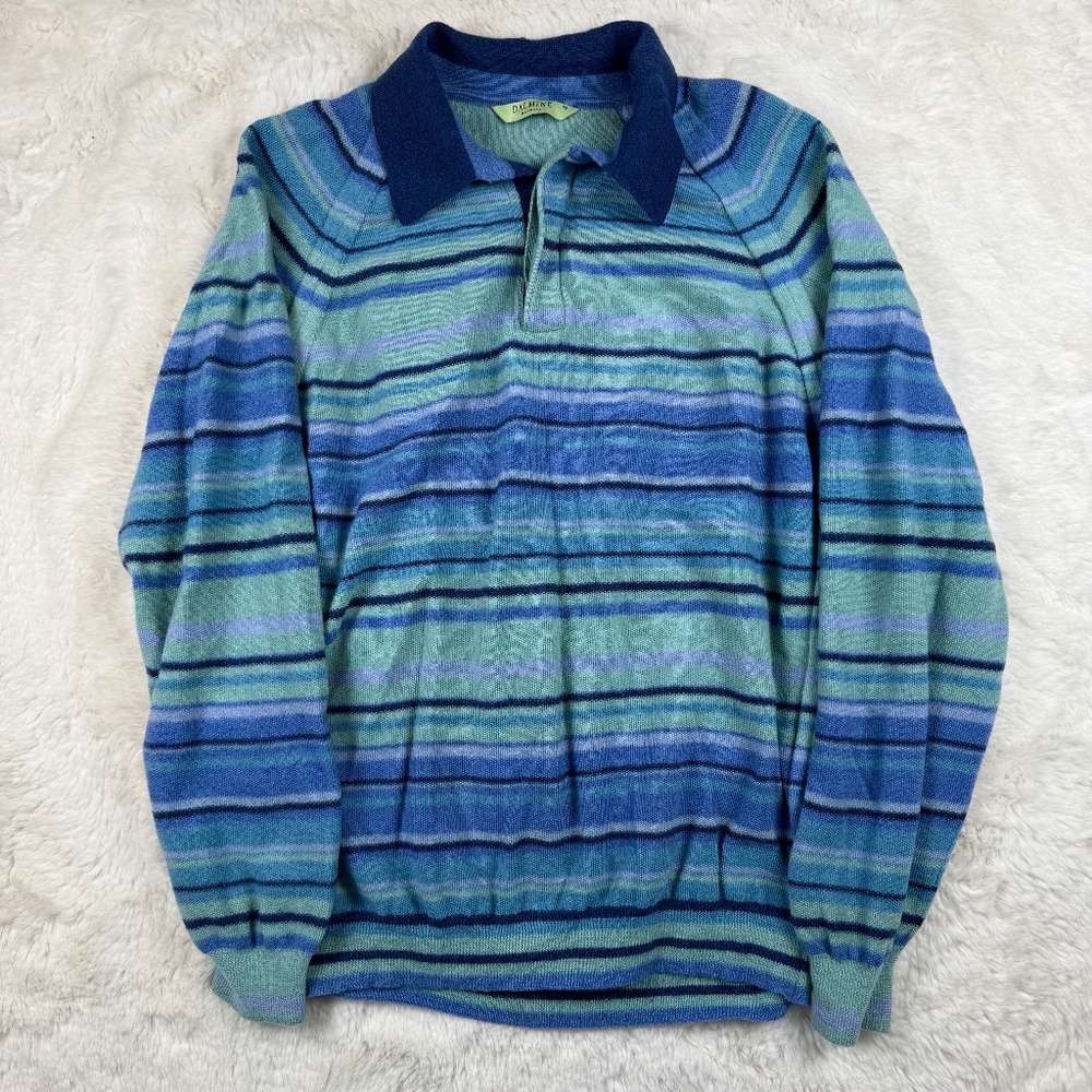 Dalmine Men's Wool Sweater Made in Italy Collared Long Sleeve Striped Small